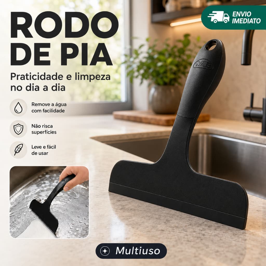 Rodo Multiuso Limpa Pia Cozinha Box Vidro Espelho Bancada Preto