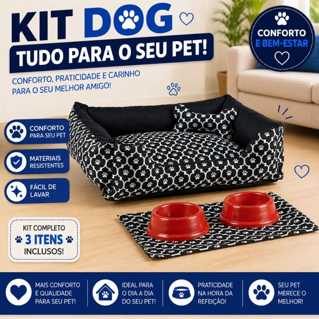Cama para Cachorro Kit Bella Casa 5 Itens Premium
