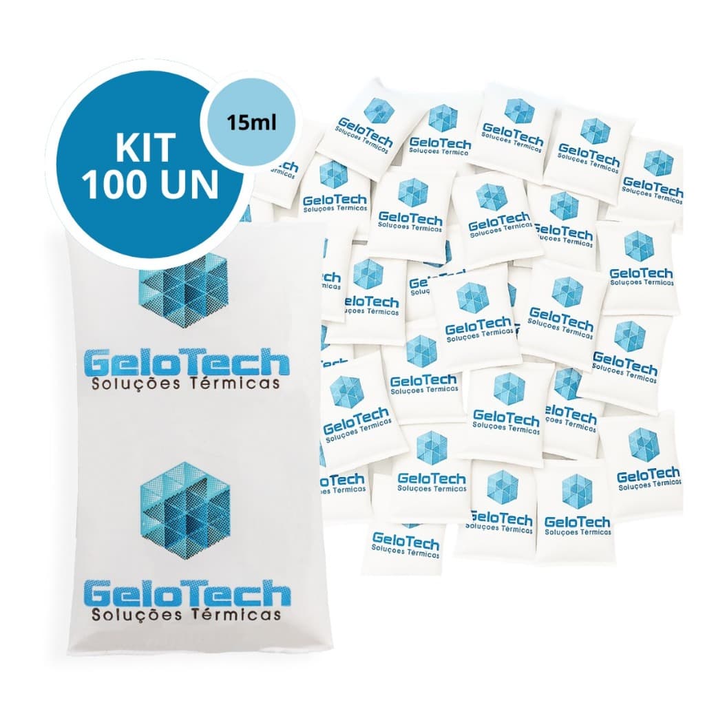 Kit 100 Bolsa Gelo Gel Artificial Reutilizável Flexível 15g Gelox Gelotech Azul Medicamento