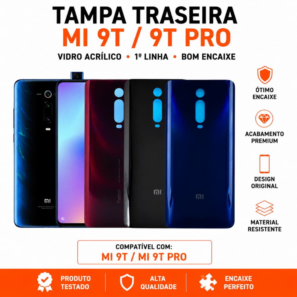 Tampa Mi 9T/ Pro Traseira Vidro Acrílico 1°Linha Capa de Trás Carcaça Tampas Traseiras