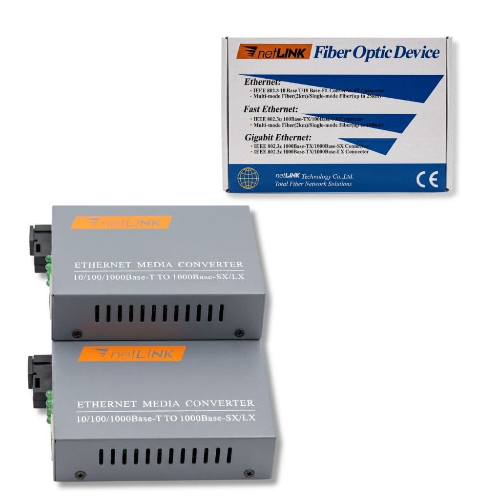 Kit 2 Conversores de Mídia Fibra Óptica - Ethernet RJ45 para Fibra Gigabit