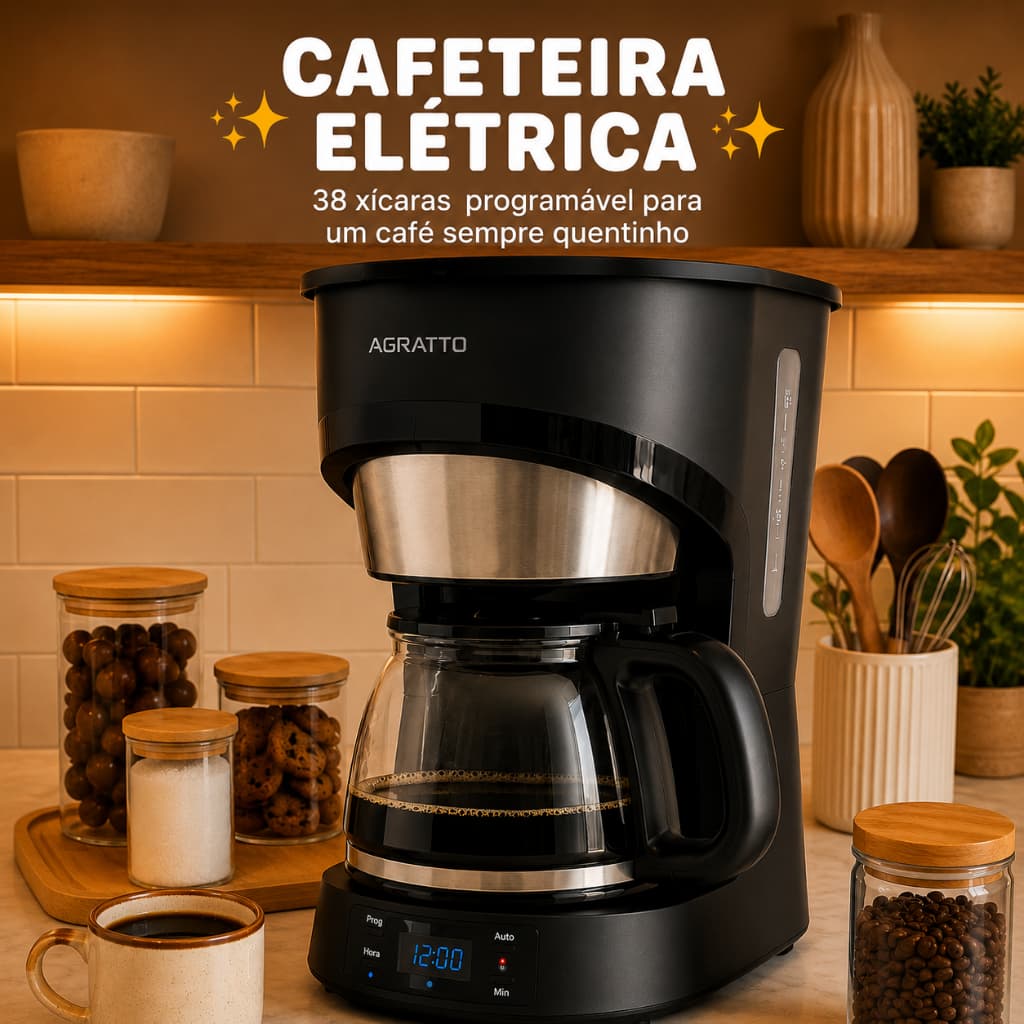Cafeteira Programavel 38 Xícaras Cafeteira ElÉtica Preta Cafeteira Automática Digital Maquina Café