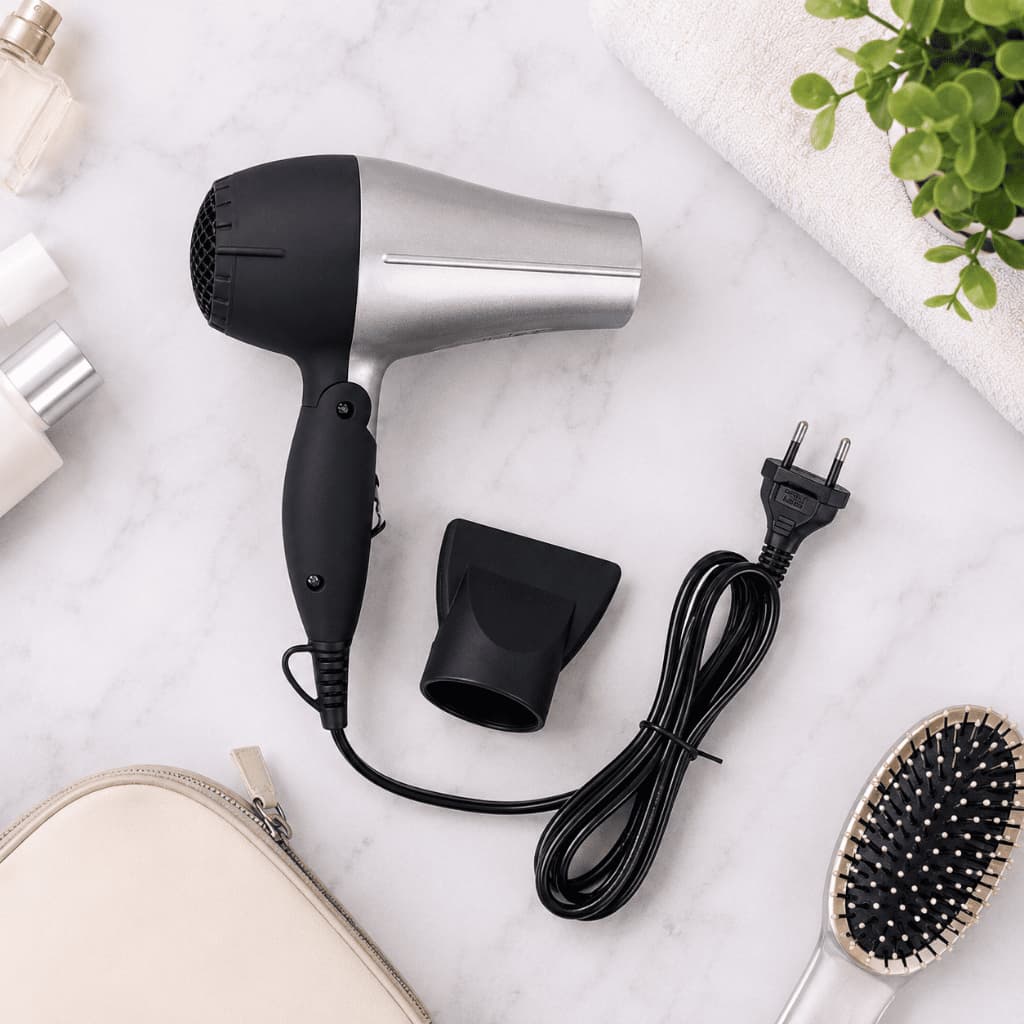 Secador De Cabelo Portátil 1200w Bivolt Viagem Rosa/Cinza Dobrável Profissional