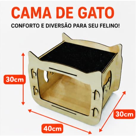 Cama Para Gato Casinha Para Gatos MDF Com Carpete Toca Pet Desmontável Casa De Gato 40x30x30cm