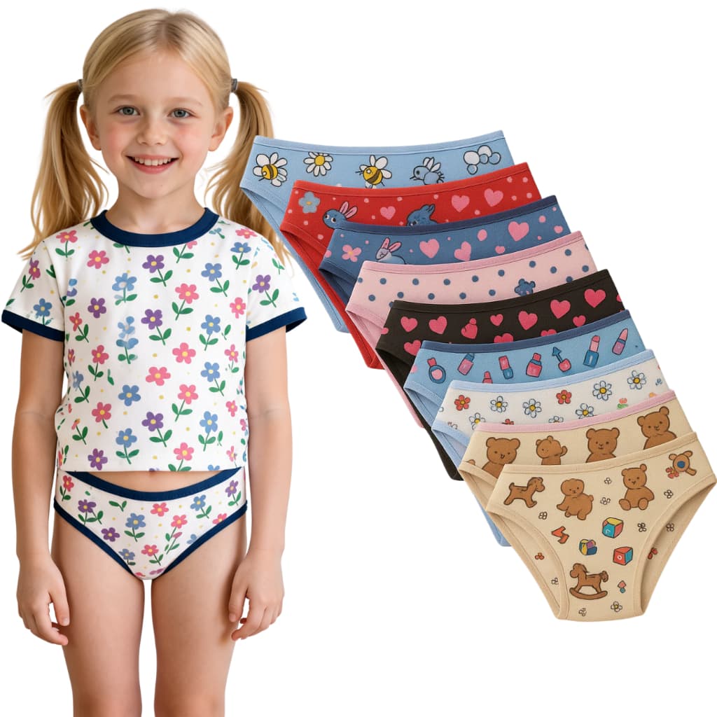 Kit Calcinha Infantil Com Forro Algodão Estampada De 1 a 9 Anos Conforto Meninas Criança