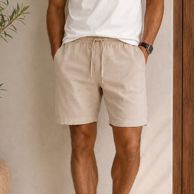 Short Bermuda Linho Masculino Mauricinho Premium Bolso Discreto e Elástico na Cintura