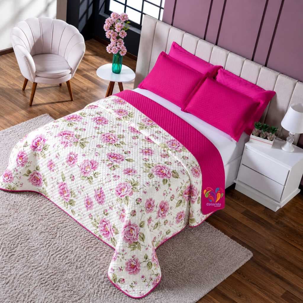 Kit Colcha Cobre Leito Casal 3 Peças Dupla Face Estampado