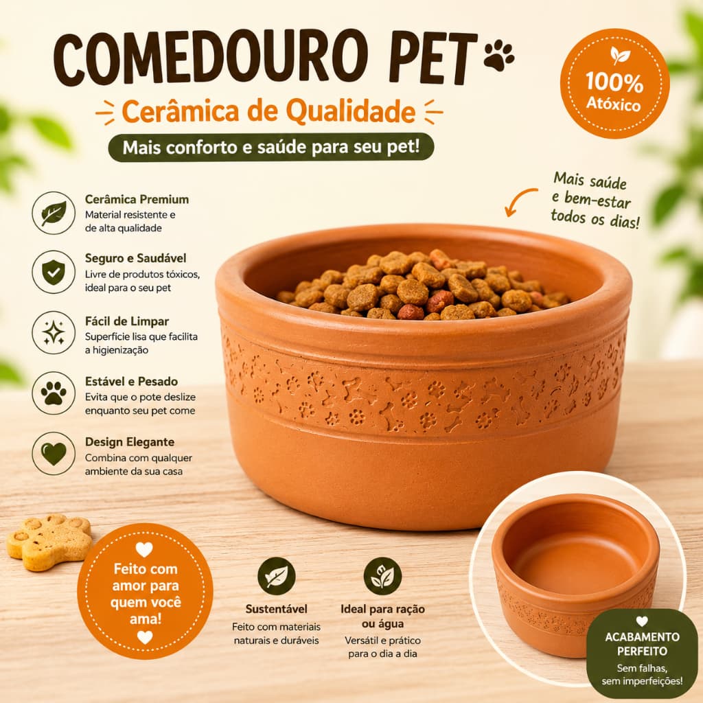 Bebedouro Comedouro Pet Cachorro Gato Dual J Ração Agua Pequeno Cerâmica Tamanho M 2 Litros