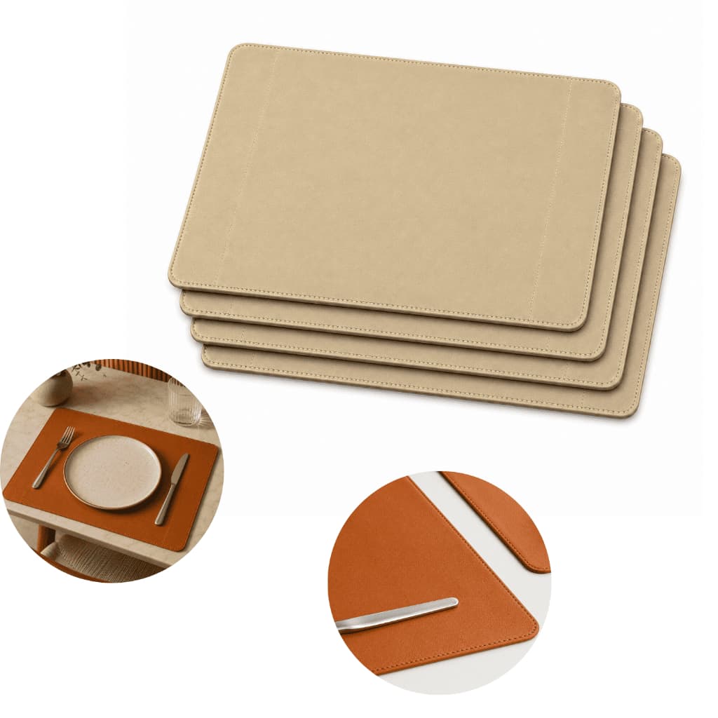 Kit Jogo Americano Mesa Posta Sousplat em Couro Sintético Bege Claro