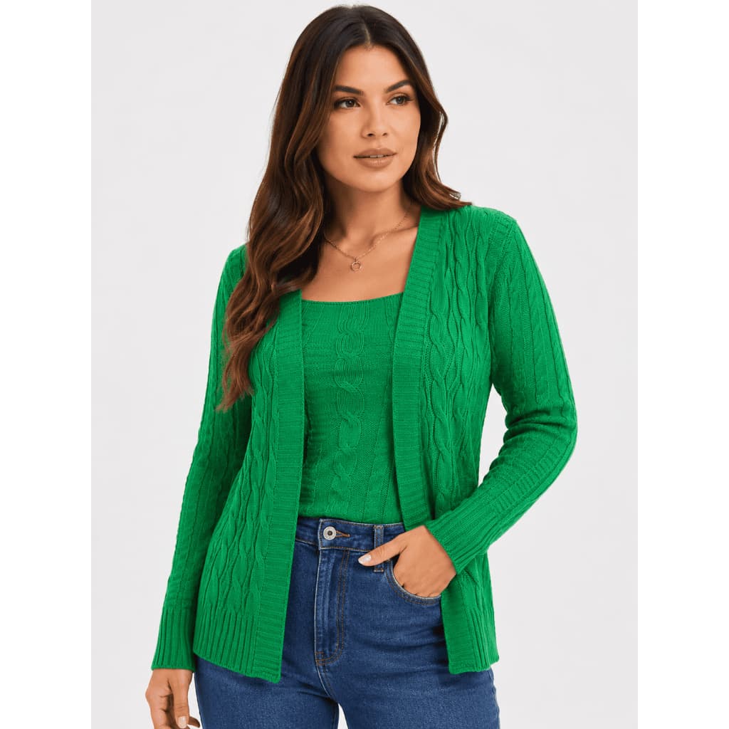 Conjunto Feminino Tricô Premium | Cardigan + Top Elegante, Confortável e Estiloso