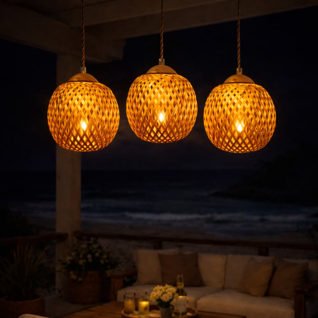 Luminaria Fibra Natural Teto Pendente Moderno Redondo Fio Preto branco - 3 metros 127|220v