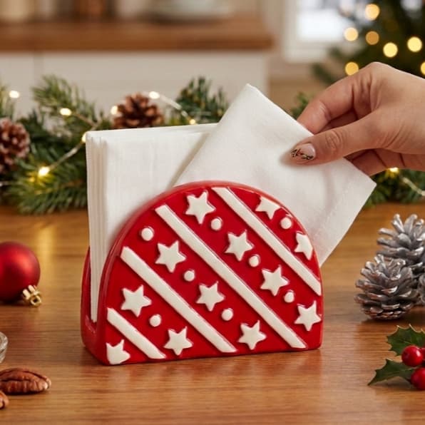 Porta Guardanapo Natal Porcelana Mesa Posta Natalina Enfeite De Natal Luxuoso | Pronta Entrega