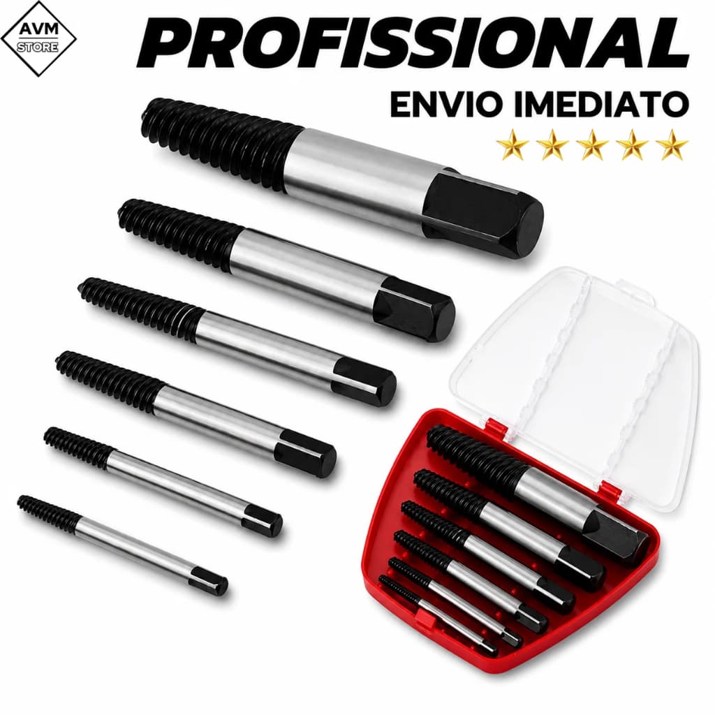 Kit Extrator De Parafusos Profissional Resistente Remover Parafusos Quebrados ou Espanados 5 Peças