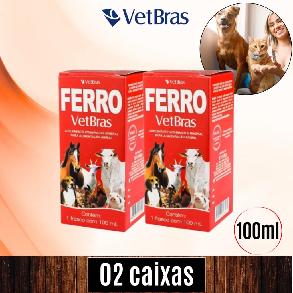 Pct 02 unds FERRO Suplemento animal Mineral concentrado Vitamina B1 B2 B6 B12 100ml - Vetbras