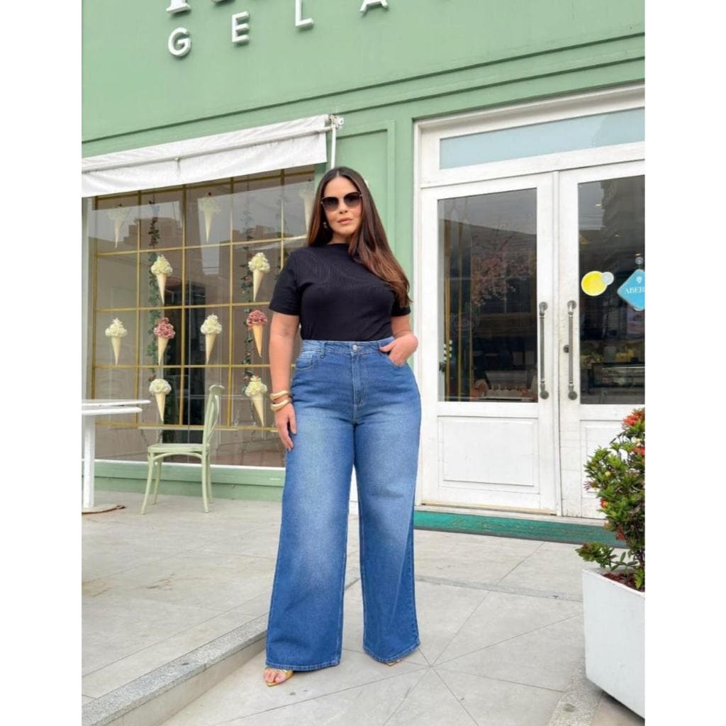 Calça Beatrice Plus Azul Claro CALÇA PLUS SIZE JEANS ORIGINAL CALÇA FEMININA Cintura Alta
