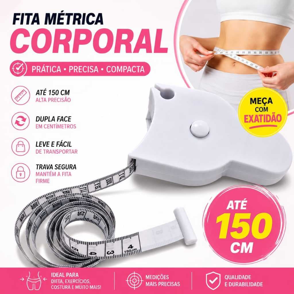 Fita Métrica Corporal Antropométrica 150 cm Medição Cálculo IMC Academia Automática Retrátil