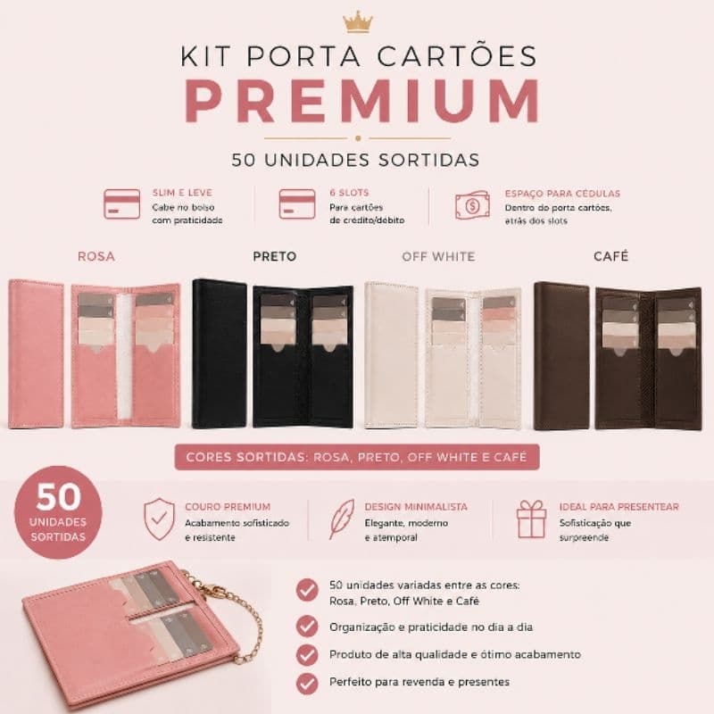 Kit com 50 unidades de Porta-cartões ultra fino minimalista ideal para brindes excelentes para revenda