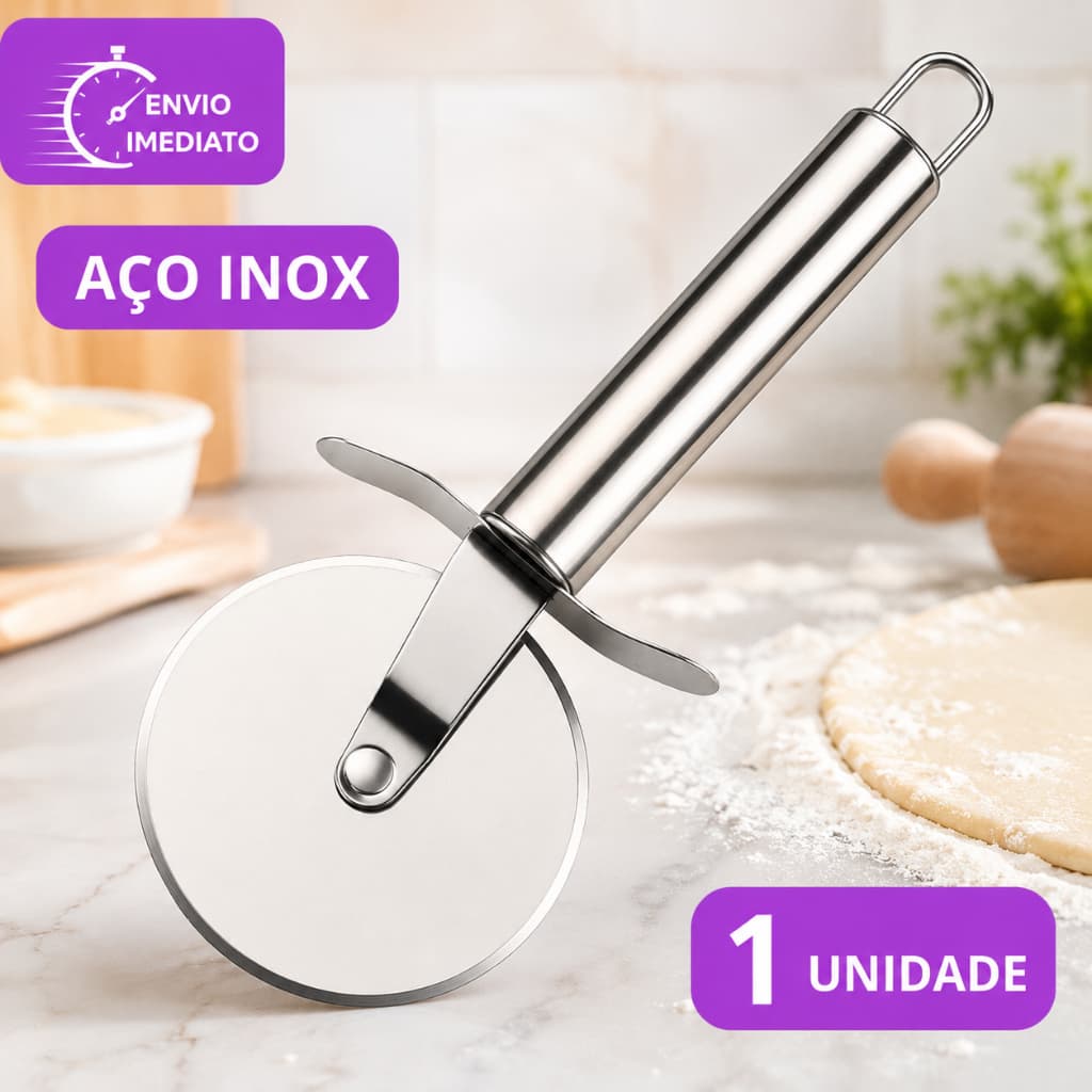Carretilha Cortador de Pizza Massa em Aço Inox Premium Para Casa e Restaurantes