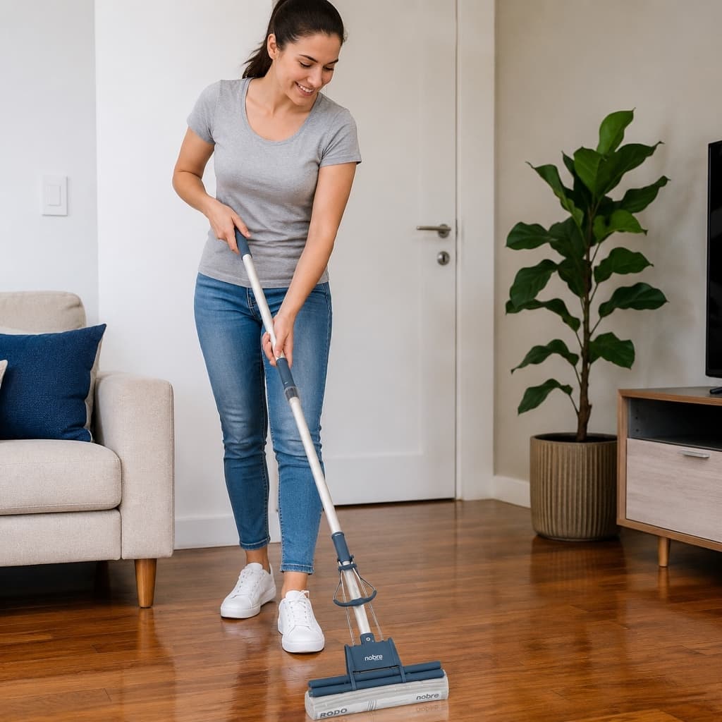 Mop Rodo Mágico de Espuma 27cm Espremedor Duplo e Cabo Metálico