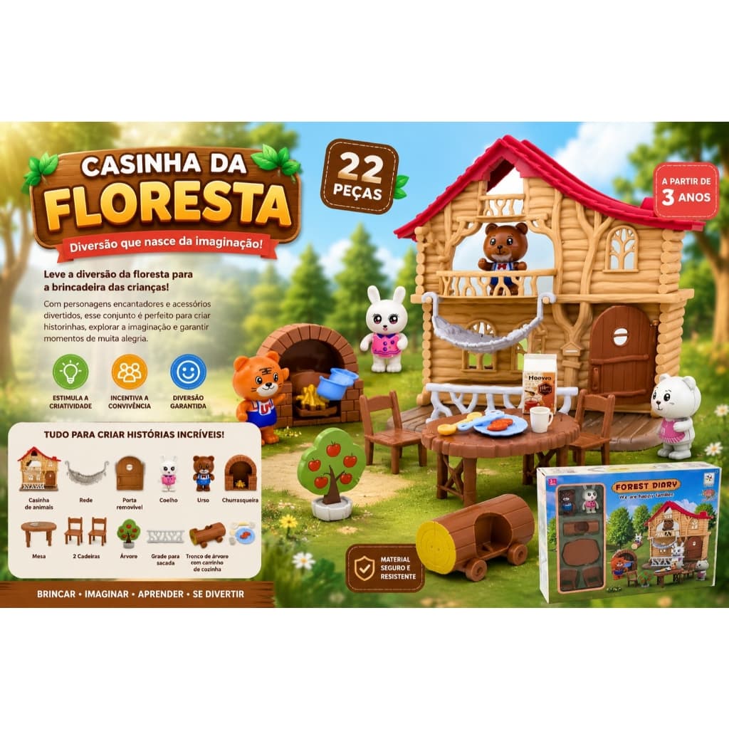 Conjunto Animais de Plástico 22 Peças com Acessórios Brinquedo Infantil FIRST 22 Peças Cozinha