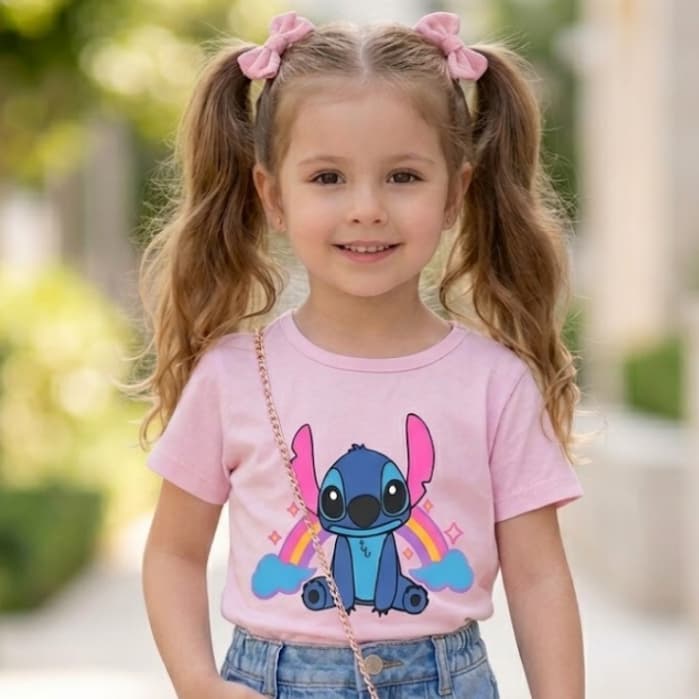 blusa infantil  stitch T-shirt INFANTIL Moda  blusinha Infantil manga curta  Stitch Blusa personagem