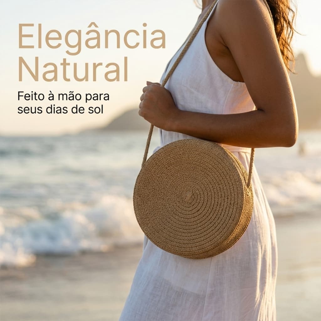Bolsa de praia feminina bolsa redonda de palha bolsa transversal de verão