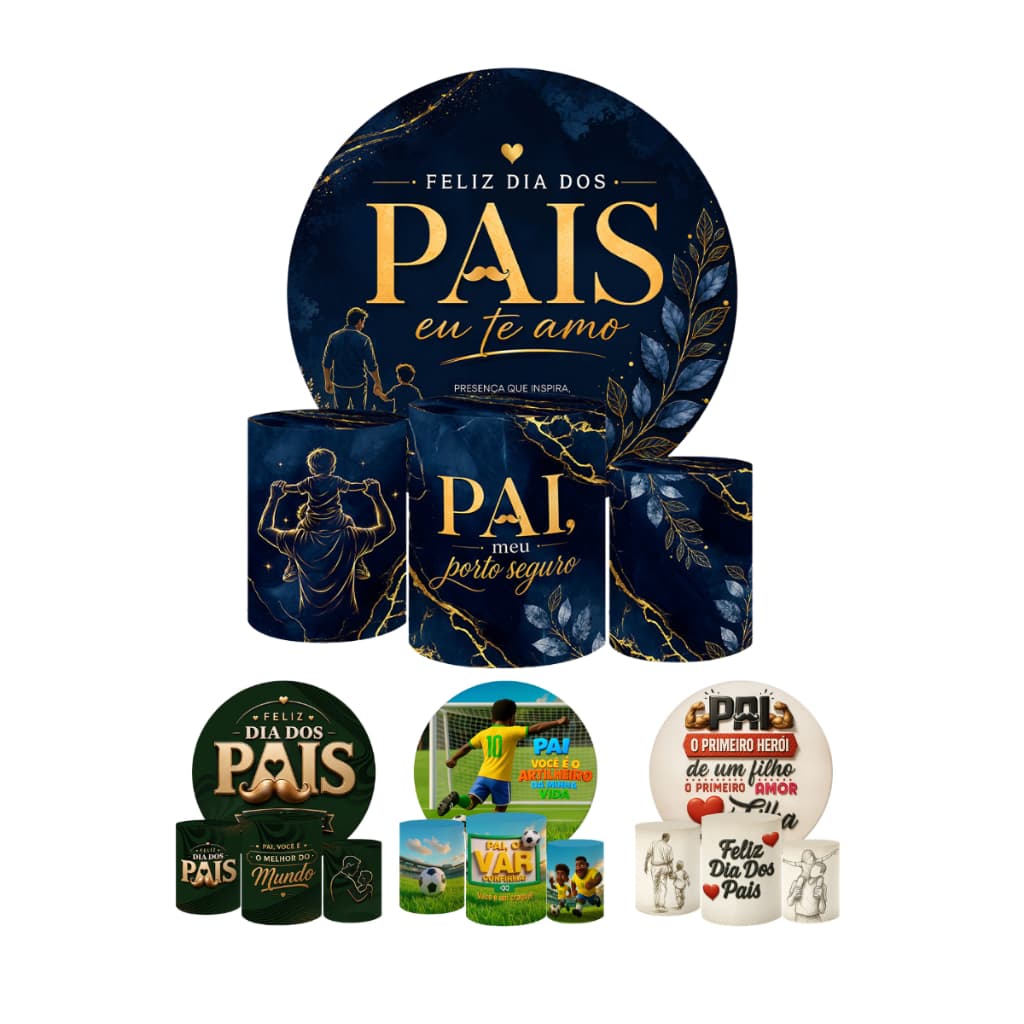 Kit Painel Redondo e Capas de Cilindros Decorativo Dia Dos Pais Tecido Sublimado
