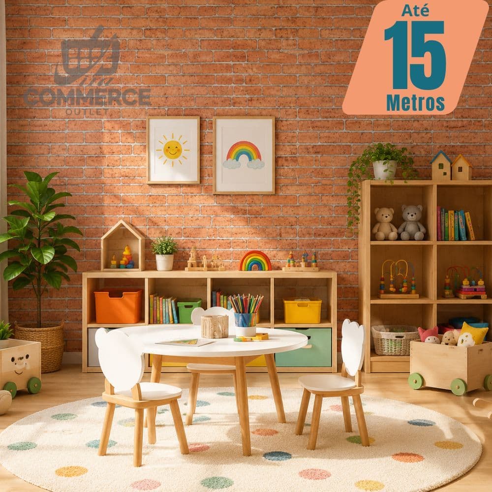 Papel de Parede Premium Rolo 5 Metros Autoadesivo Tijolinho Rústico Sala Quarto 5m x 45cm