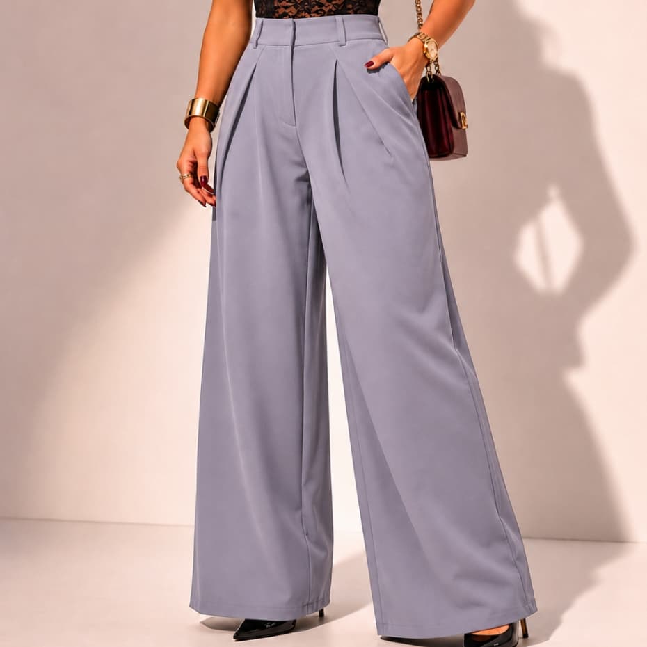 Calça Social Feminina Alfaiataria Premium Cintura Alta Wide Leg Pantalona Elastano Elegante