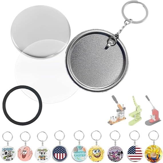KIT 100 Botton Broche Chaveiro 44/58mm conjuntos de crachás de metal cabeça de corrente
