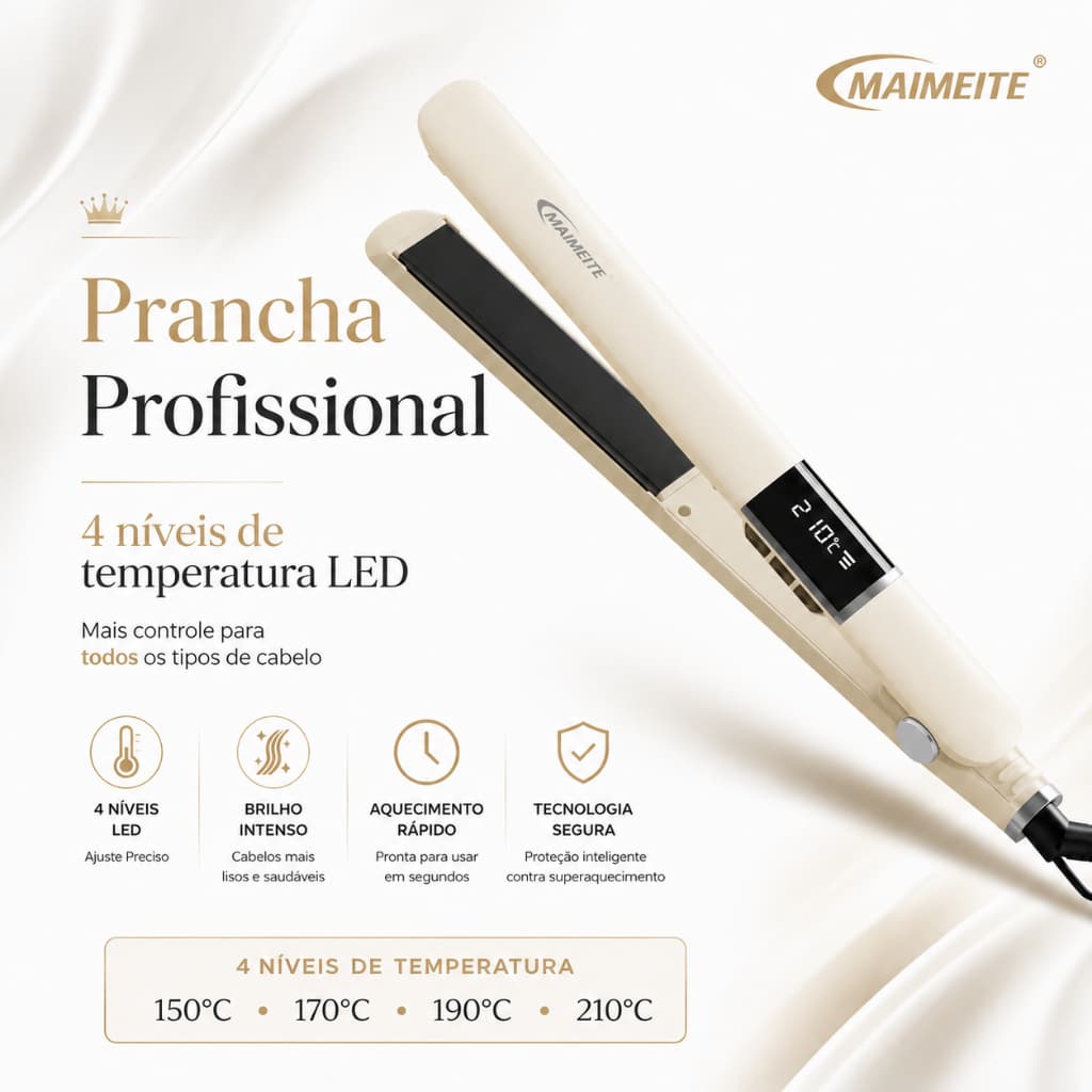 MAIMEITE Professional Hair Straightener 230°C Nano Titanium Bivolt – Prancha Alisadora de Cabelo