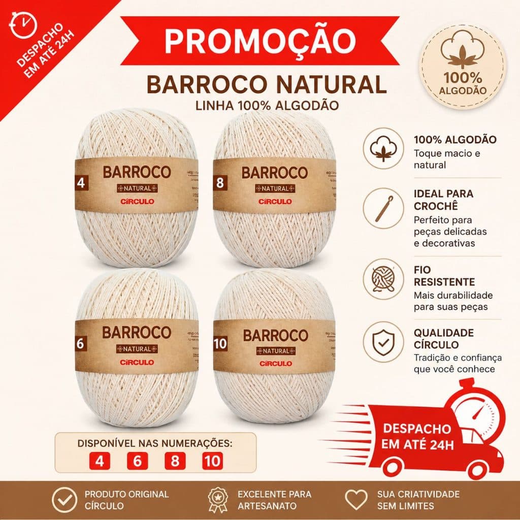 Barbante Barroco Natural - 700g N° 4 - 6 - 8 - 10