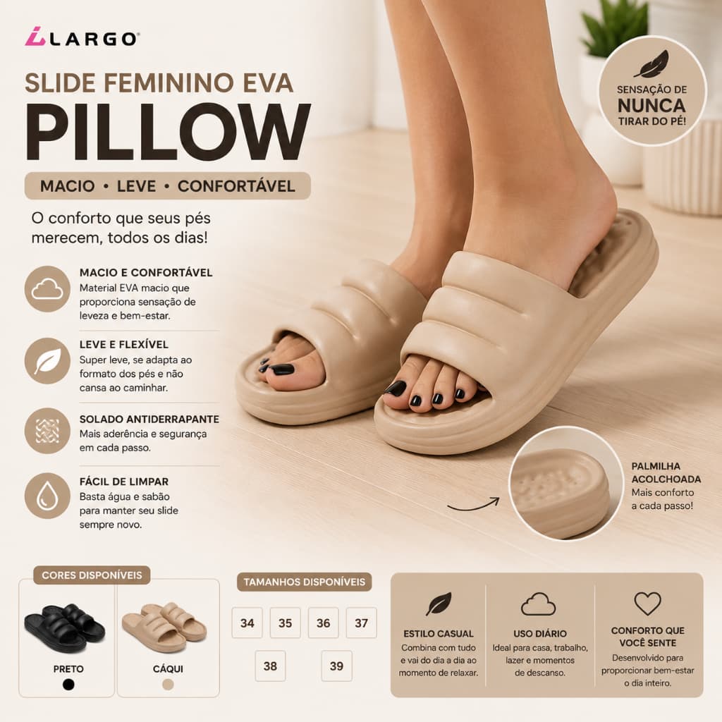 Slide Feminino EVA Estilo Pillow Macio Leve Casual Confortável