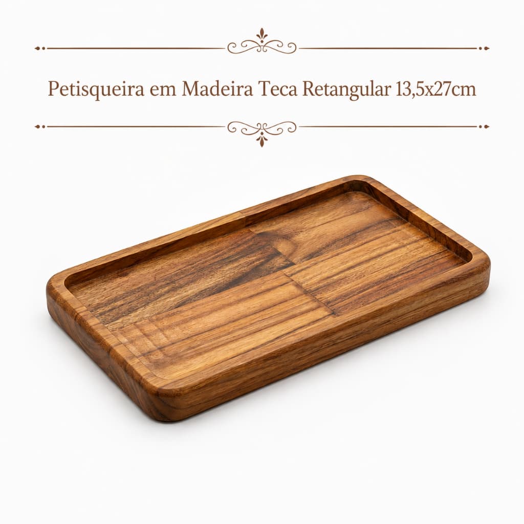 Tabua Retangular de Petiscos Aperitivo Frios Espeto Sushi Comida Japonesa em Madeira Teca 2x27x13,5