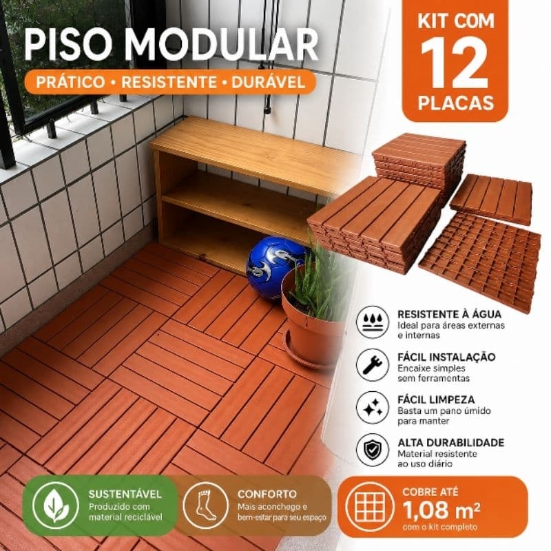 Kit 12 Deck modular plástico 30x30  textura antiderrapante para Banheiro casa sauna jardim sacada varanda