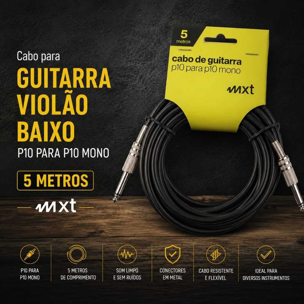 Cabo Para Guitarra/Violão/Baixo P10 P/ P10 Mono Metal 5mts MXT