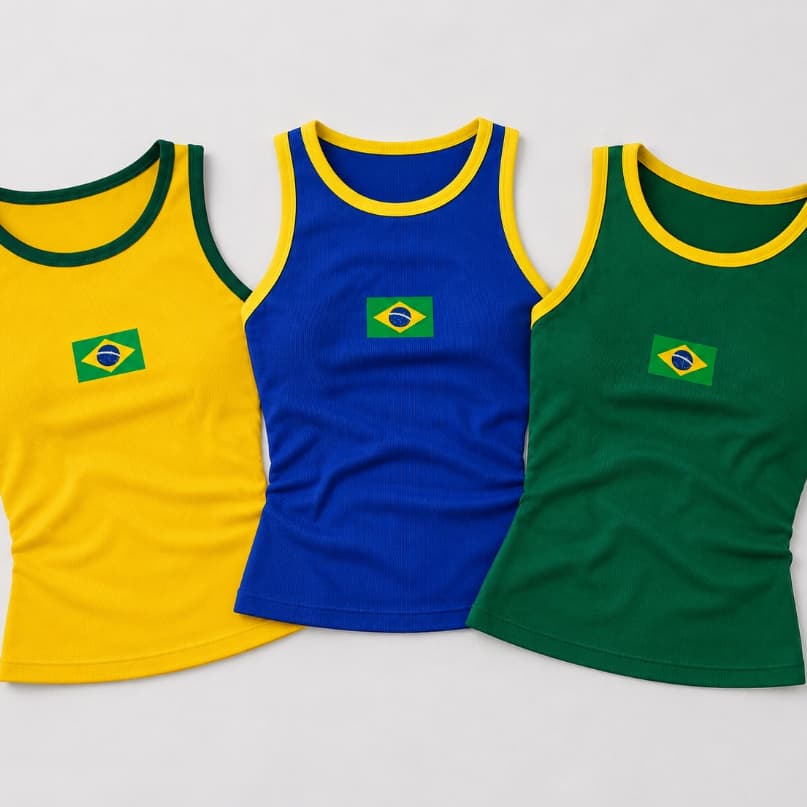 Camiseta Feminina Regata Brasil Canelada Algodão Premium Copa Torcida