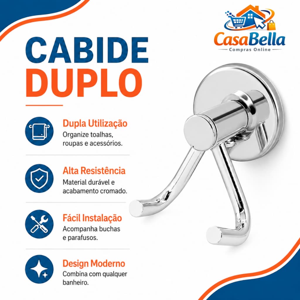 Gancho Cabide Duplo Banheiro Porta Toalha Aço Inox Alumínio