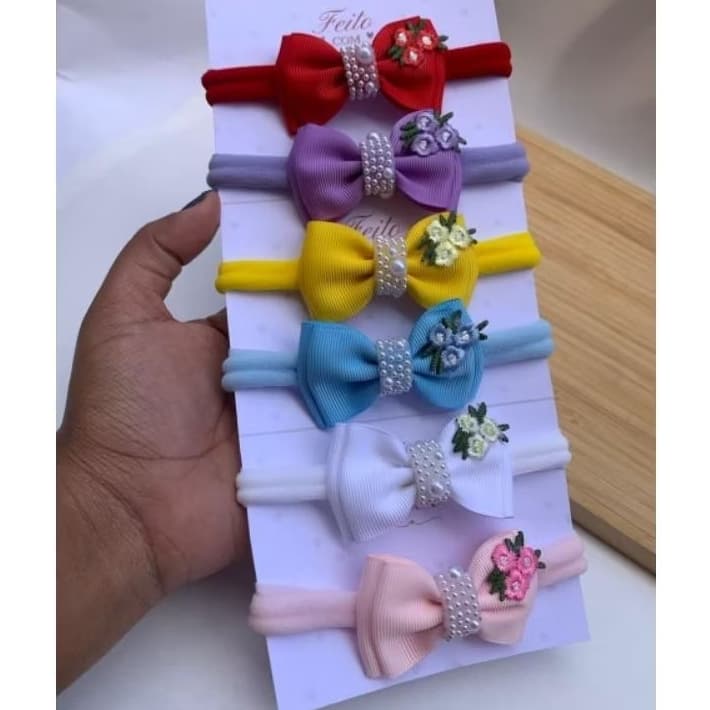 kit 3 tiaras/faixa de cabelo slim delicado florzinha amarelo vermelho lilás rosa branco e azul