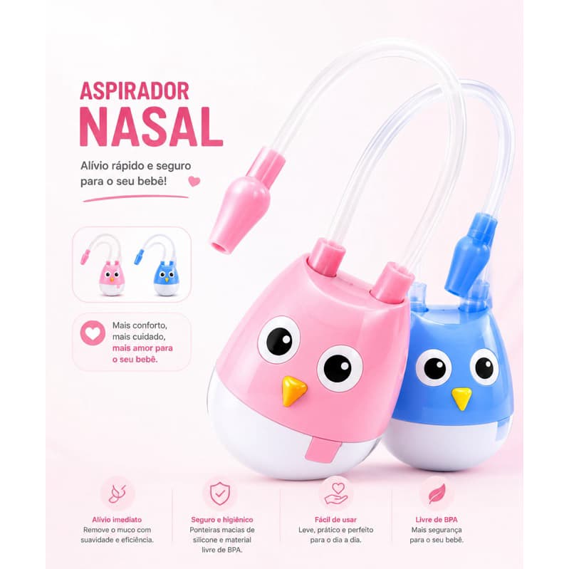 Aspirador Nasal Infantil Lavagem Limpeza e Higiene do Bebê Nariz Sugador Catarro com ou sem seringa