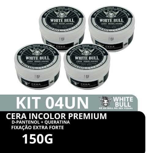 Kit 4 Pomadas Cera Modeladora Incolor White Bull 150g | Fixação Forte | Brilho Natural | Longa Duração