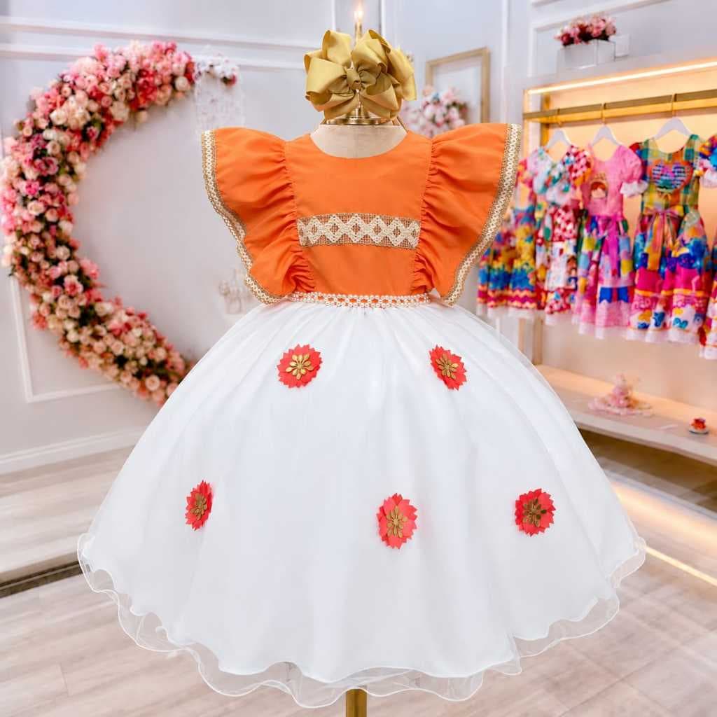 Vestido Infantil Luxo Festa Menina Rodado Princesa Com Laço Costas Tule Premium Aniversário Casamento