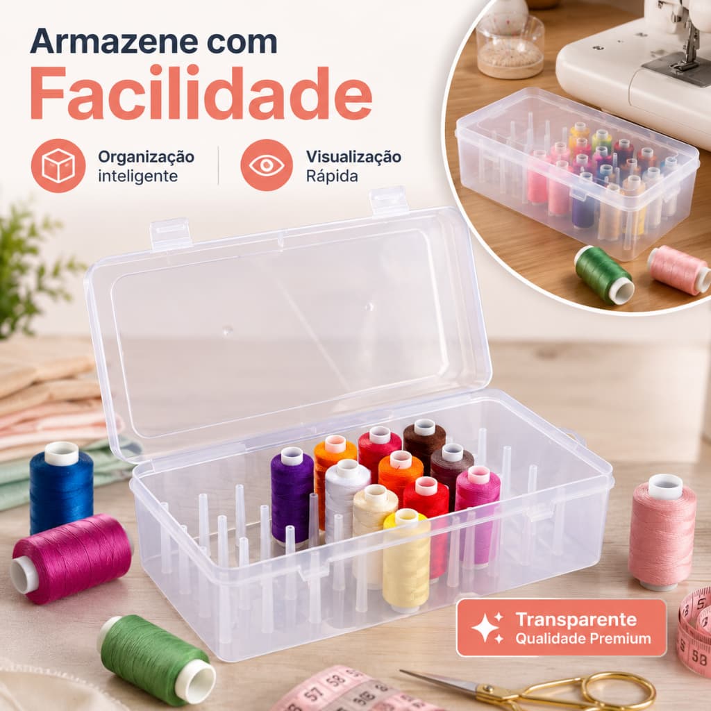 Caixa de armazenamento de linha de costura com 42 carretéis, suporte portátil de agulha e linha de grande capacidade