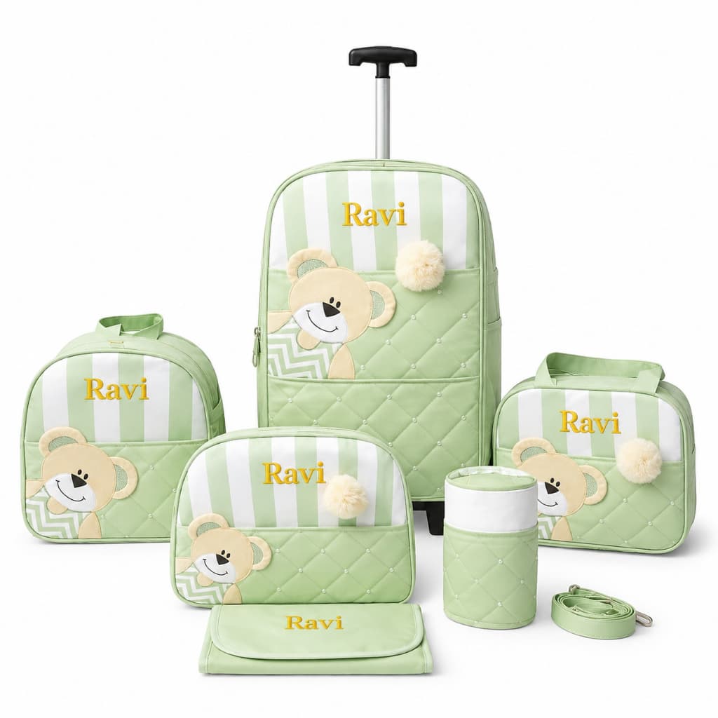 Bolsa Maternidade Mala Personalizado 4 Peças Urso Com Saída Maternidade