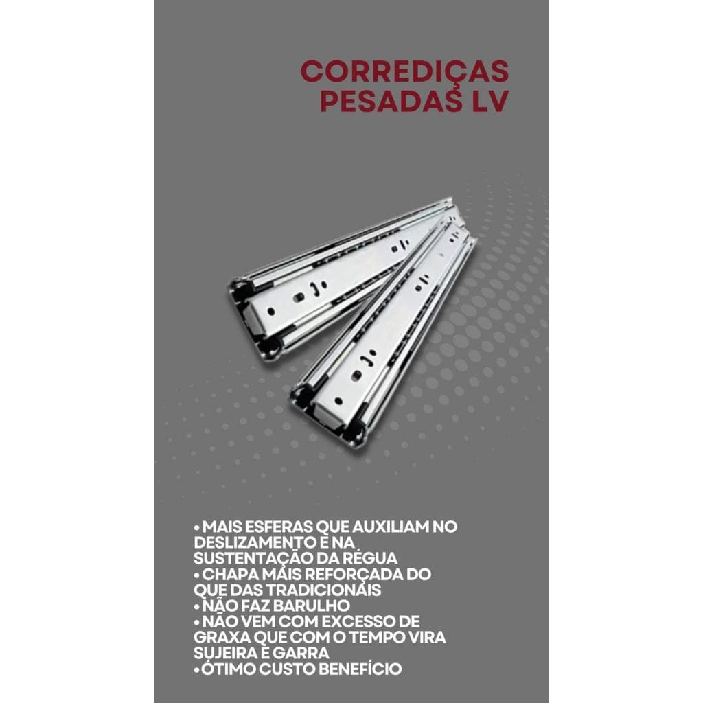 Par Corrediça Telescopica / Trilho Telescopico (LARGA H45) para Gavetas e moveis LV FERRAGENS