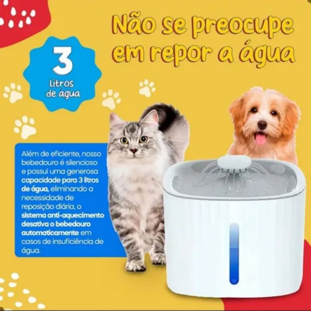 Bebedouro Fonte de Água Automático Com Fio com Filtro para Gatos e Cachorros 3 Litros.X