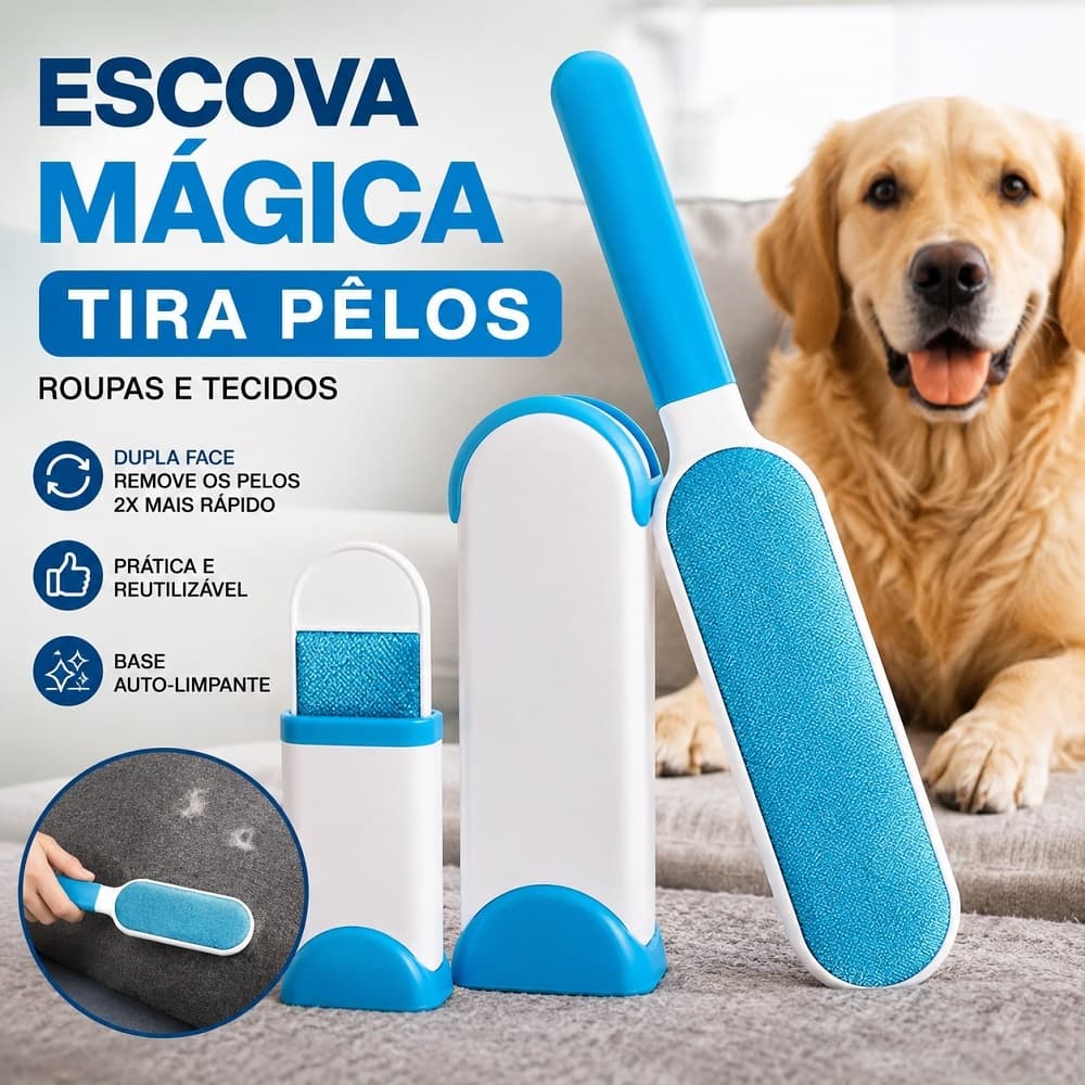 Escova Mágica Removedora Tira Pelo de Gato Cachorro Pet Cama Sofá Roupas Tapete