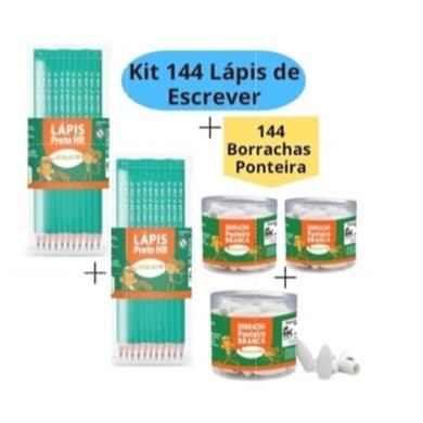 Kit 144 lápis de Escrever N°2 Preto + 144 Borracha Escolar Ponteira Branca Escola LEO&LEO / Másterprint PROMOÇÃO!!!!!