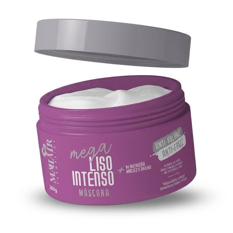 Máscara Mega Liso Intenso 300g Anti Frizz Anti Volume Hidratação Profunda Alinhamento dos Fios