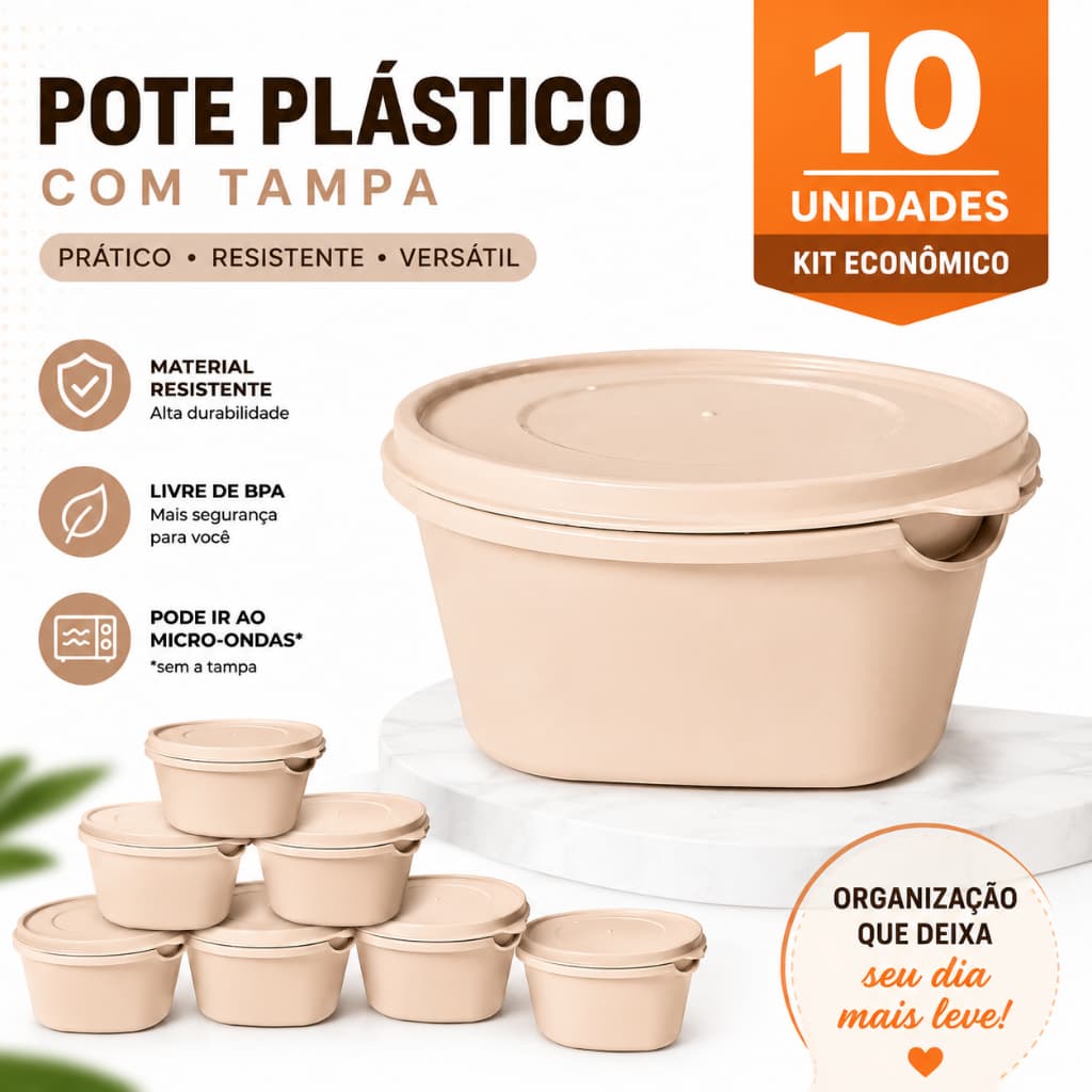 Kit 10 Potes 700ml Com Tampa Organizadores De Cozinha Mantimentos Alimentos